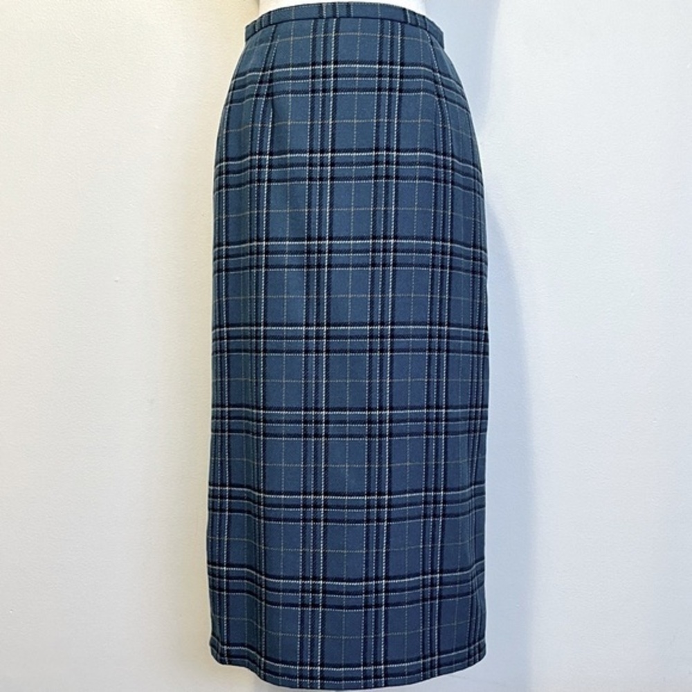 Vintage wool blend plaid midi skirt
